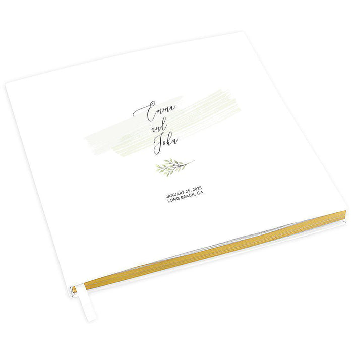 Custom Wedding Guestbook with Gold Accents, White Guest Sign in Registry – 44 Designs-Set of 1-Andaz Press-Eucalyptus Stem-