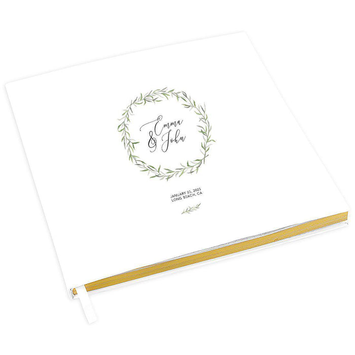 Custom Wedding Guestbook with Gold Accents, White Guest Sign in Registry – 44 Designs-Set of 1-Andaz Press-Eucalyptus Stem-