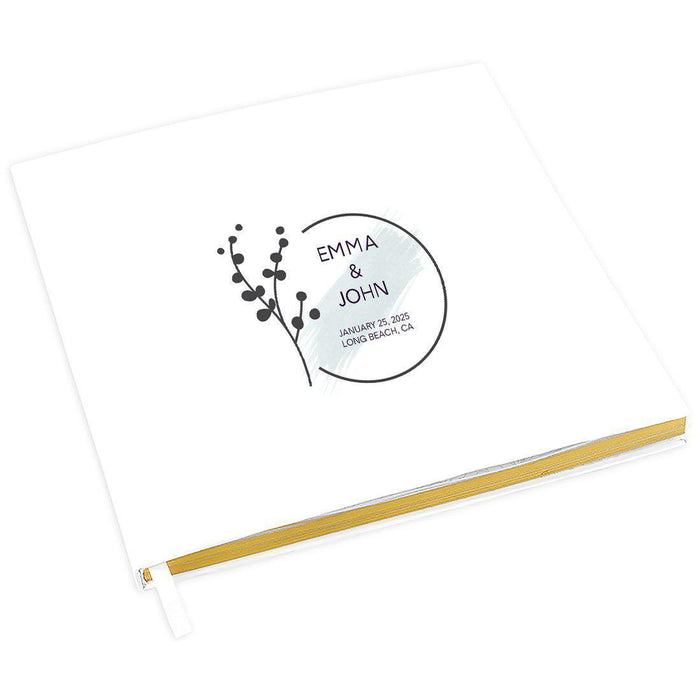Custom Wedding Guestbook with Gold Accents, White Guest Sign in Registry – 44 Designs-Set of 1-Andaz Press-Eucalyptus Stem-