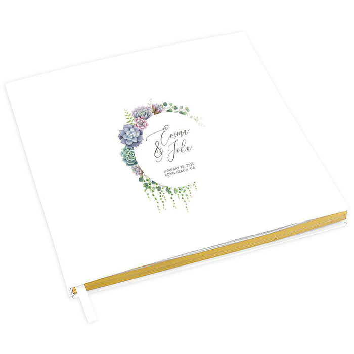 Custom Wedding Guestbook with Gold Accents, White Guest Sign in Registry – 44 Designs-Set of 1-Andaz Press-Eucalyptus Stem-