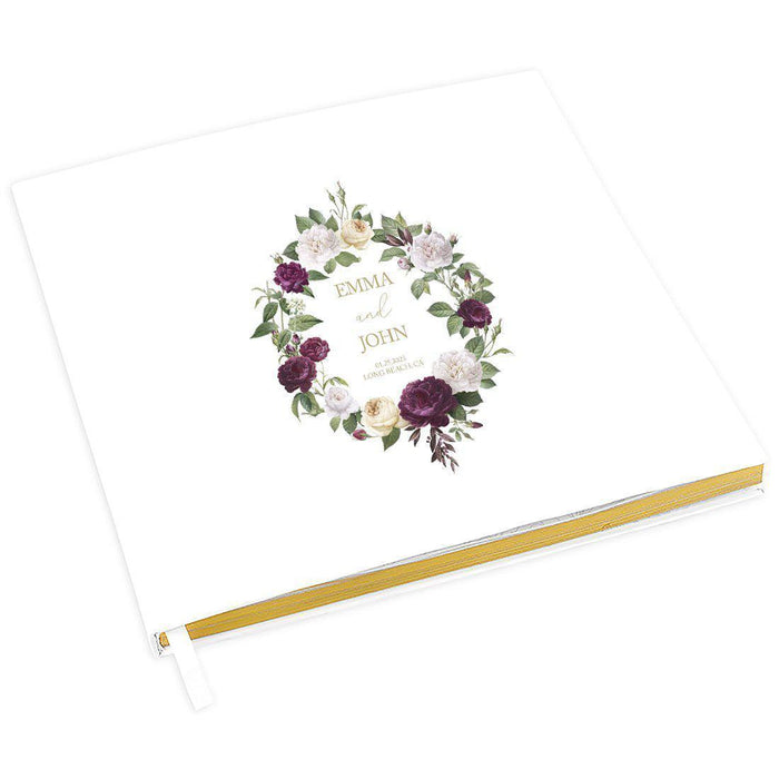 Custom Wedding Guestbook with Gold Accents, White Guest Sign in Registry – 44 Designs-Set of 1-Andaz Press-Burgundy Ivory Peonies-