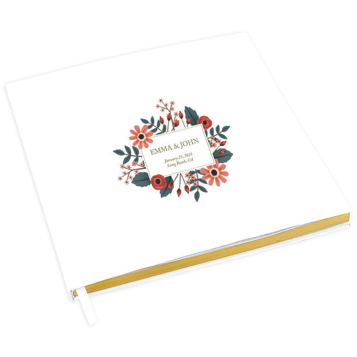 Custom Wedding Guestbook with Gold Accents, White Guest Sign in Registry – 44 Designs-Set of 1-Andaz Press-Coral Florals-