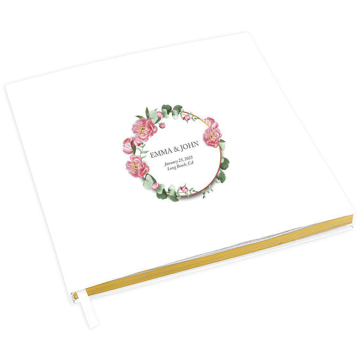 Custom Wedding Guestbook with Gold Accents, White Guest Sign in Registry – 44 Designs-Set of 1-Andaz Press-Coral Pink Peonies-