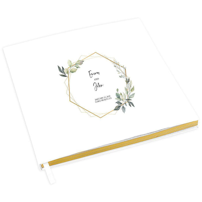 Custom Wedding Guestbook with Gold Accents, White Guest Sign in Registry – 44 Designs-Set of 1-Andaz Press-Geometric Greenery Design-