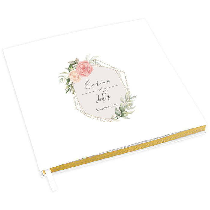 Custom Wedding Guestbook with Gold Accents, White Guest Sign in Registry – 44 Designs-Set of 1-Andaz Press-Geometric Pink and Coral Florals-
