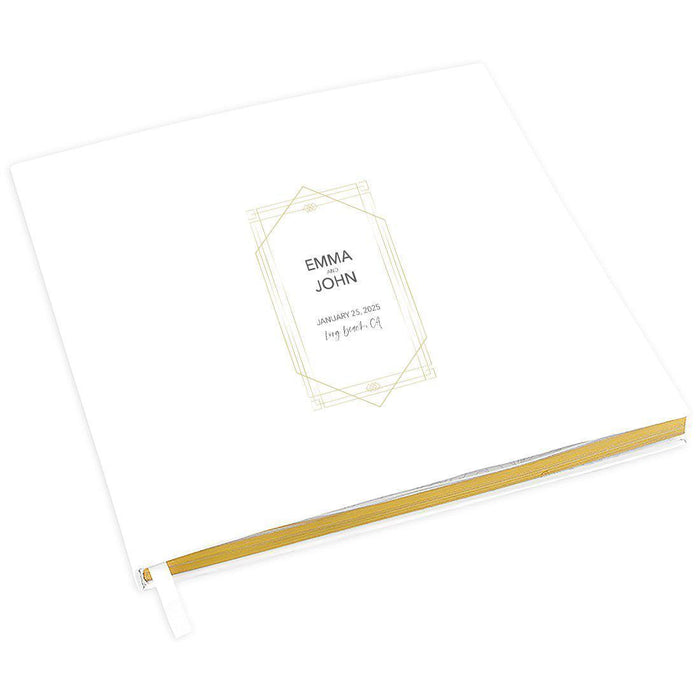 Custom Wedding Guestbook with Gold Accents, White Guest Sign in Registry – 44 Designs-Set of 1-Andaz Press-Gold Art Deco-