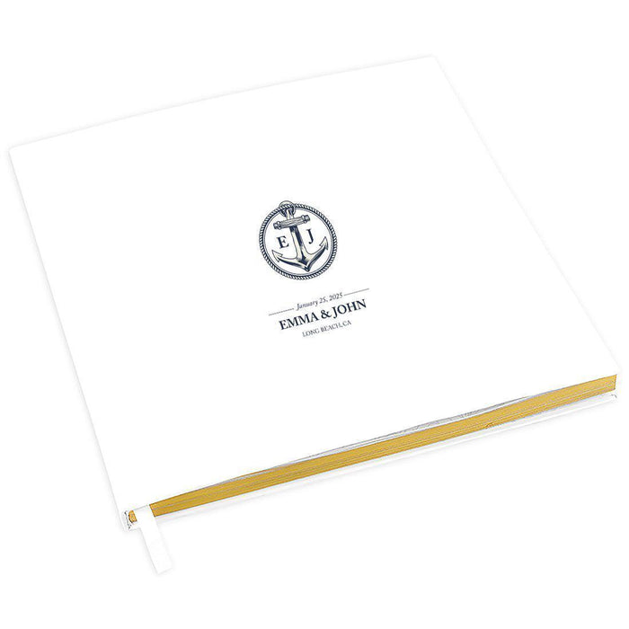 Custom Wedding Guestbook with Gold Accents, White Guest Sign in Registry – 44 Designs-Set of 1-Andaz Press-Nautical Anchor-
