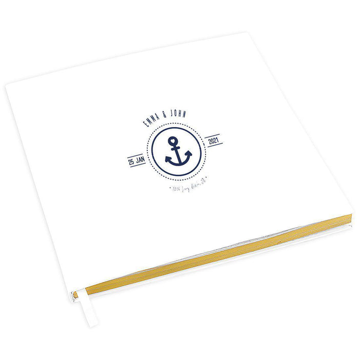 Custom Wedding Guestbook with Gold Accents, White Guest Sign in Registry – 44 Designs-Set of 1-Andaz Press-Nautical Heart Anchor Design-