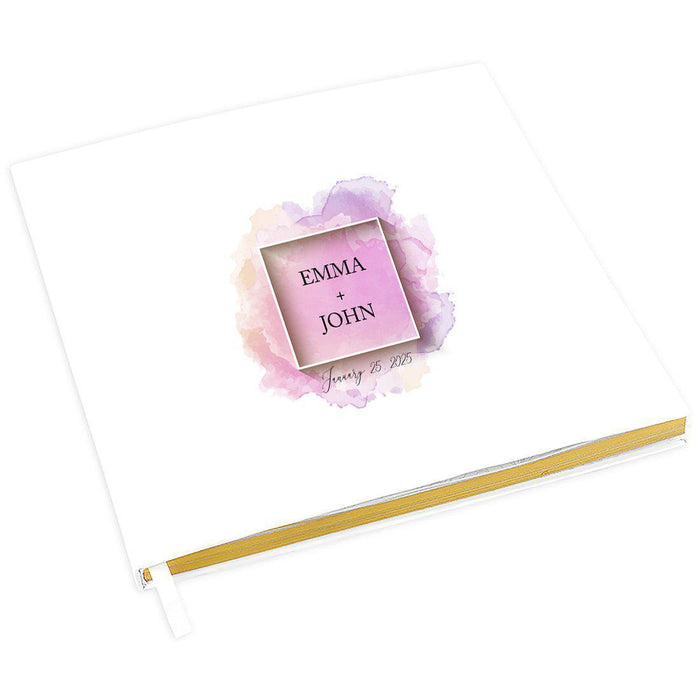 Custom Wedding Guestbook with Gold Accents, White Guest Sign in Registry – 44 Designs-Set of 1-Andaz Press-Pink Purple Watercolor Wash-