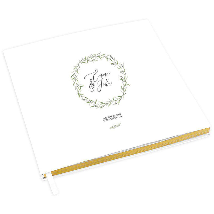 Custom Wedding Guestbook with Gold Accents, White Guest Sign in Registry – 44 Designs-Set of 1-Andaz Press-Simple Leaf Wreath-