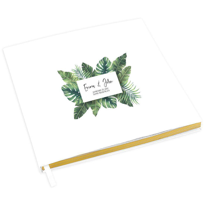 Custom Wedding Guestbook with Gold Accents, White Guest Sign in Registry – 44 Designs-Set of 1-Andaz Press-Tropical Palm Leaves-