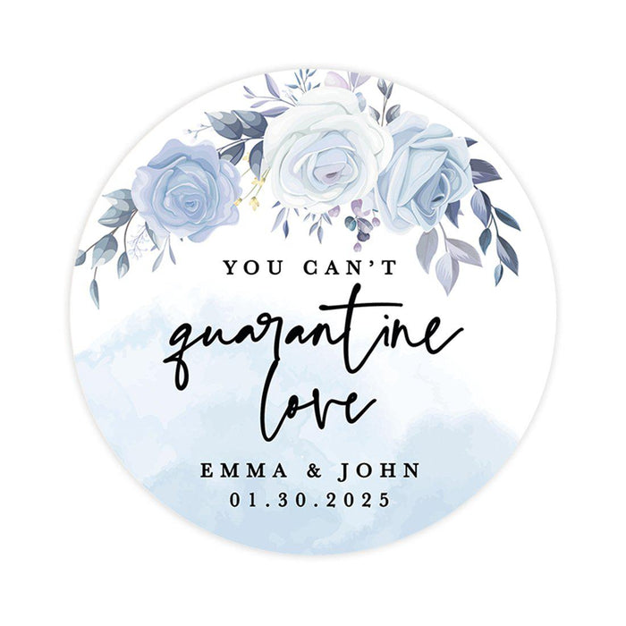 Custom Wedding Round Circle Label Stickers, You Can't Quarantine Love, Wedding Favor Label Stickers-Set of 120-Andaz Press-Icy Blue Floral-