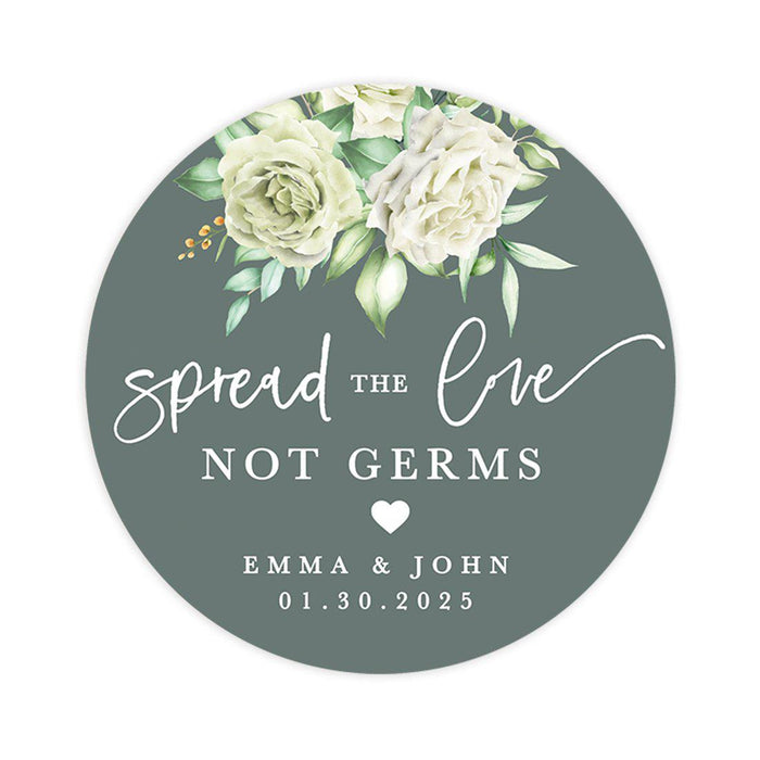 Custom Wedding Round Circle Label Stickers, You Can't Quarantine Love, Wedding Favor Label Stickers-Set of 120-Andaz Press-Sage Green with Ivory Florals-