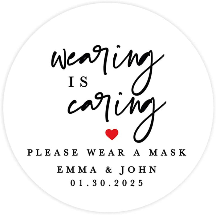 Custom Wedding Round Circle Label Stickers, You Can't Quarantine Love, Wedding Favor Label Stickers-Set of 120-Andaz Press-Wearing is Caring Red Heart-