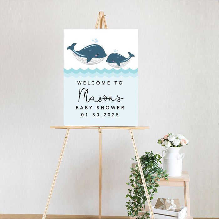 Custom Whale Baby Shower Canvas Welcome Signs-Set of 1-Andaz Press-Baby Whale-