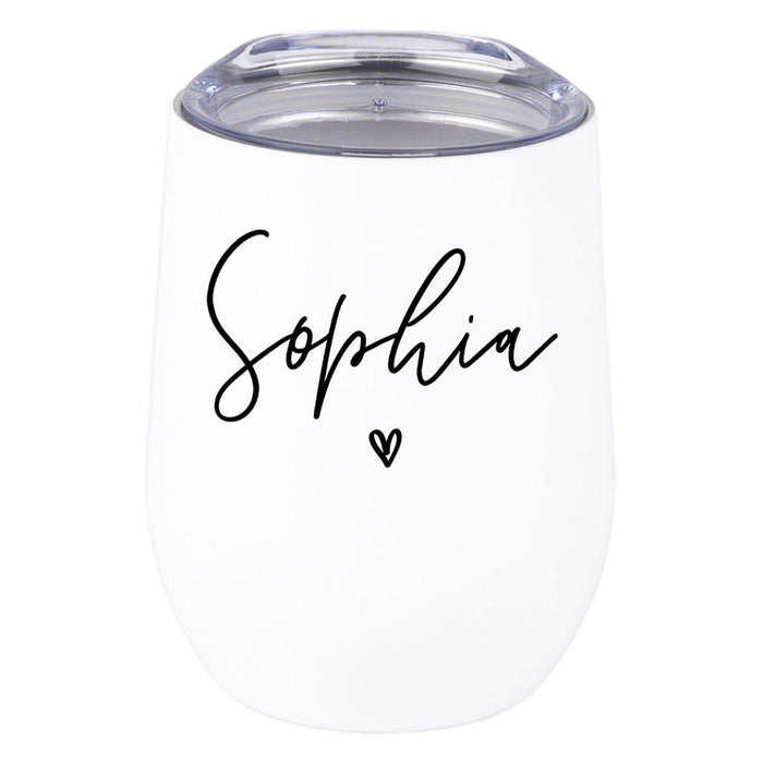 Custom Wine Tumbler with Lid Stemless Stainless Steel Insulated Gift for Wedding Engagement Bridal Shower Gifts-Set of 1-Andaz Press-Custom Name-