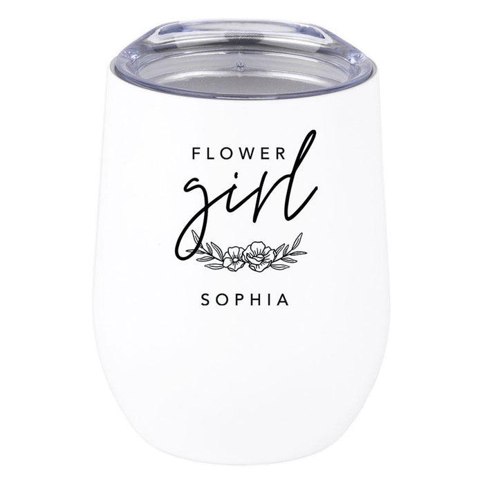 Custom Wine Tumbler with Lid Stemless Stainless Steel Insulated Gift for Wedding Engagement Bridal Shower Gifts-Set of 1-Andaz Press-Flower Girl-