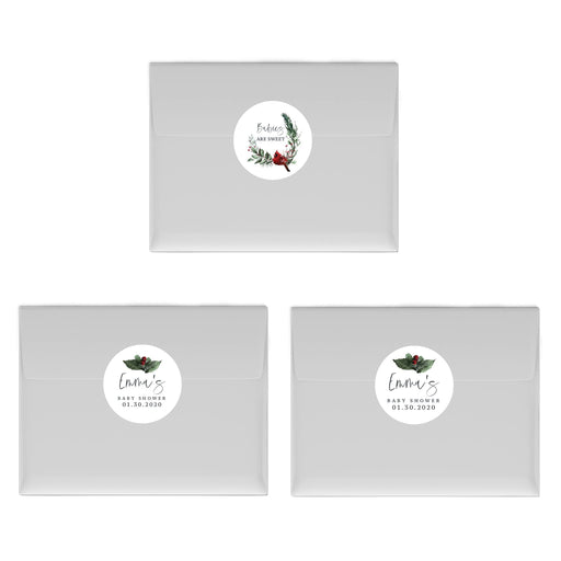 Custom Winter Snowy Woodland Forest Watercolor Baby Shower, Chocolate Drop Label Stickers Trio, Fits Hershey's Kisses, Favors-Set of 216-Andaz Press-