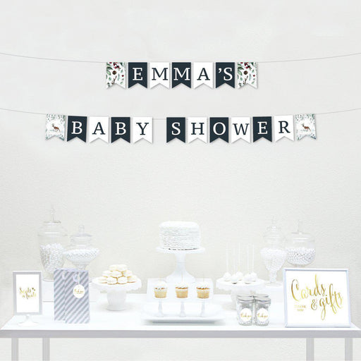 Custom Winter Snowy Woodland Forest Watercolor Baby Shower Collection, Hanging Pennant Party Banner with String-Set of 1-Andaz Press-Baby Shower Custom-