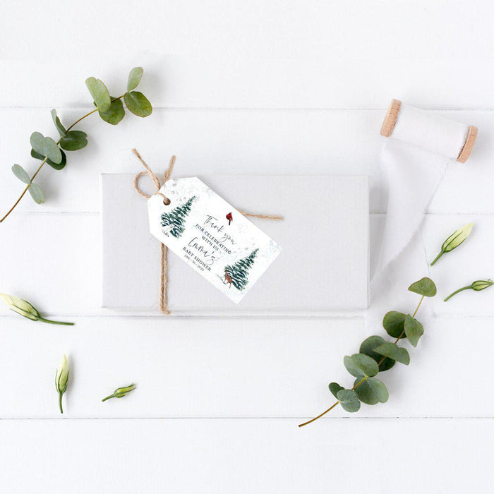 Custom Winter Snowy Woodland Forest Watercolor Baby Shower Party, Classic Gift Tags, Baby Shower Favors-Set of 20-Andaz Press-Thank You for Celebrating-