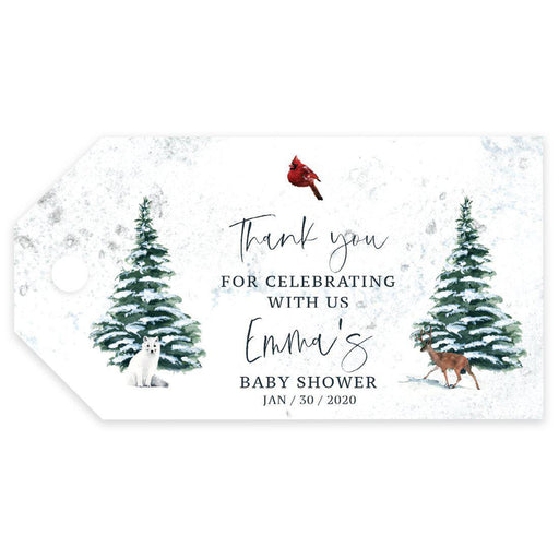 Custom Winter Snowy Woodland Forest Watercolor Baby Shower Party, Classic Gift Tags, Baby Shower Favors-Set of 20-Andaz Press-Thank You for Celebrating-
