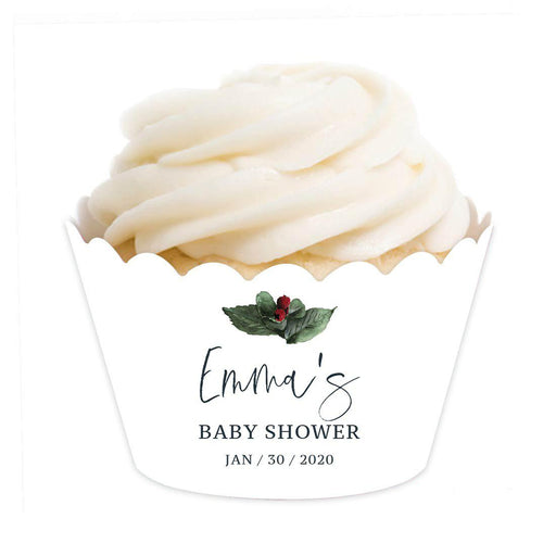 Custom Winter Snowy Woodland Forest Watercolor Baby Shower Party, Cupcake Wrappers, Baby Shower Decorations-Set of 24-Andaz Press-Cupcake Wrappers-