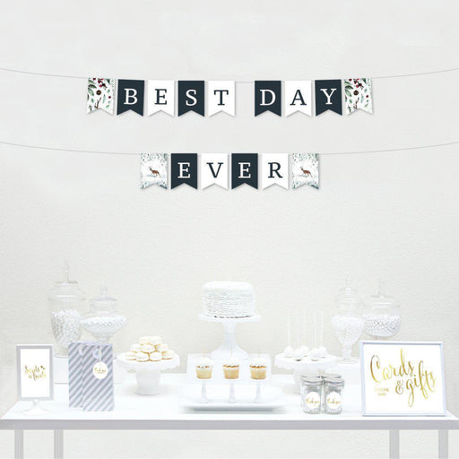 Custom Winter Snowy Woodland Forest Watercolor Wedding Collection, Hanging Pennant Party Banner with String-Set of 1-Andaz Press-You're Custom Text-