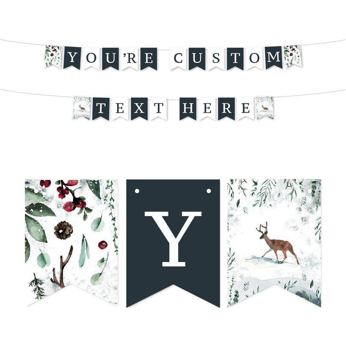 Custom Winter Snowy Woodland Forest Watercolor Wedding Collection, Hanging Pennant Party Banner with String-Set of 1-Andaz Press-You're Custom Text-