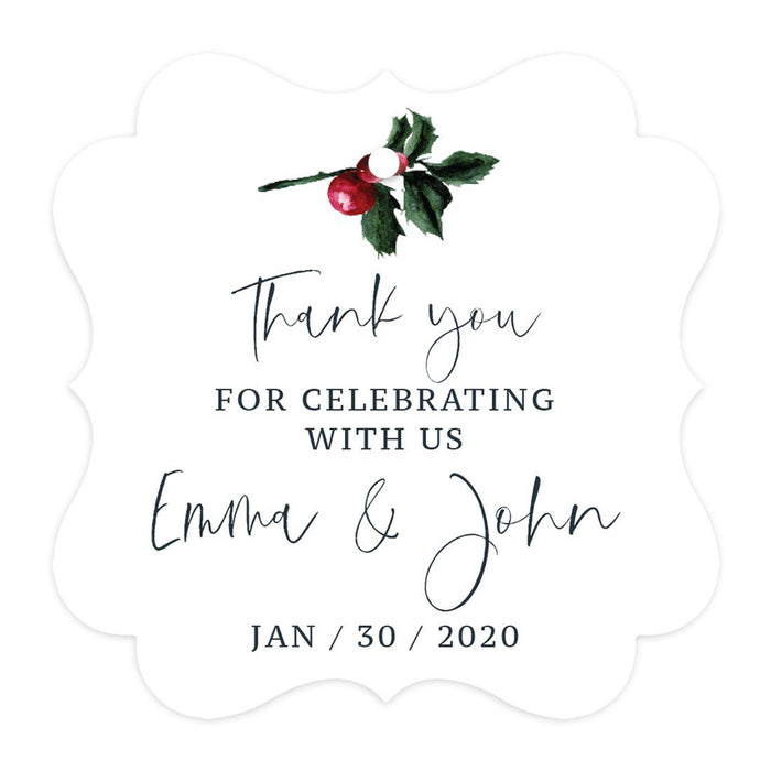 Custom Winter Snowy Woodland Forest Watercolor Wedding Party Collection, Fancy Frame Gift Tags-Set of 24-Andaz Press-Thank You for Celebrating With Us-