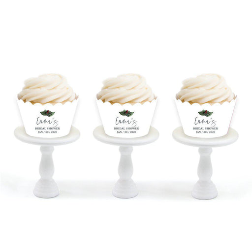Custom Winter Snowy Woodland Forest Watercolor Wedding Party Collection, Personalized Cupcake Wrappers, Bridal Shower Decorations-Set of 24-Andaz Press-