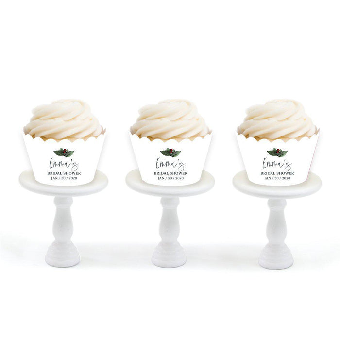 Custom Winter Snowy Woodland Forest Watercolor Wedding Party Collection, Personalized Cupcake Wrappers, Bridal Shower Decorations-Set of 24-Andaz Press-