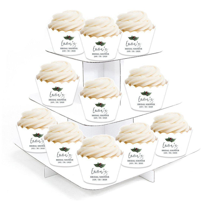 Custom Winter Snowy Woodland Forest Watercolor Wedding Party Collection, Personalized Cupcake Wrappers, Bridal Shower Decorations-Set of 24-Andaz Press-