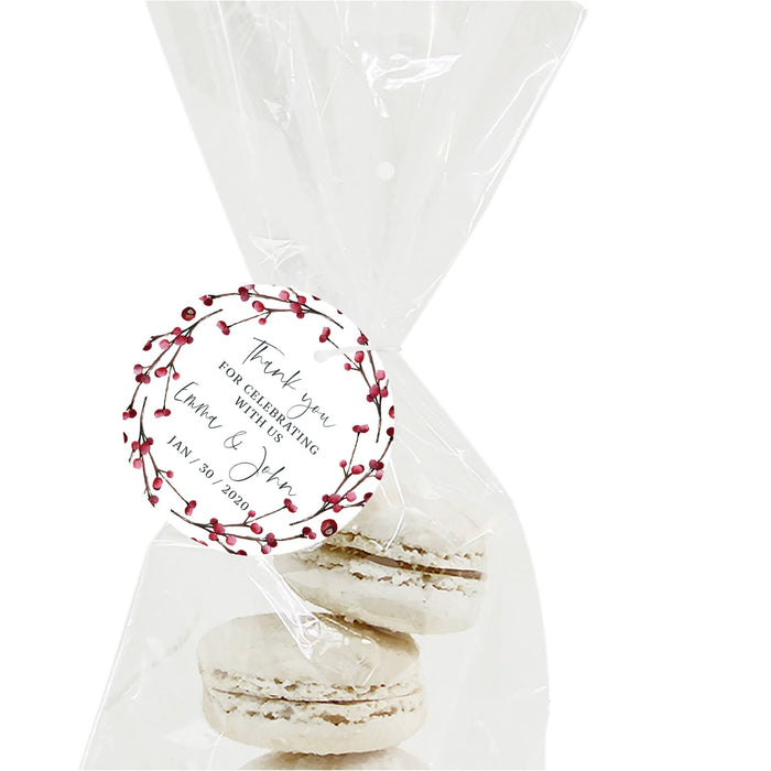 Custom Winter Snowy Woodland Forest Watercolor Wedding Party Collection, Round Circle Gift Tags, Thank You for Celebrating With Us-Set of 24-Andaz Press-