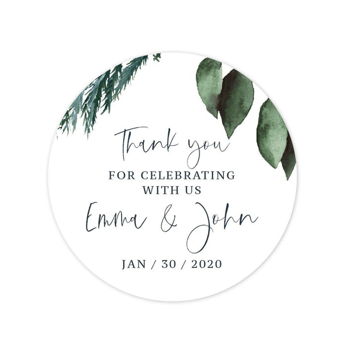 Custom Winter Snowy Woodland Forest Watercolor Wedding Party Collection, Round Label Favor Stickers-Set of 40-Andaz Press-Bridal Shower-