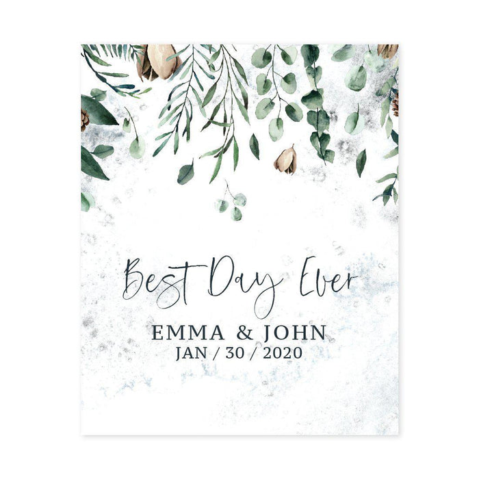 Custom Winter Snowy Woodland Forest Watercolor Wedding Party Collection, Wine Bottle Label Stickers-Set of 20-Andaz Press-Best Day Ever-