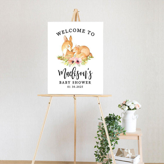Custom Woodland Forest Animals Baby Shower Canvas Welcome Signs-Set of 1-Andaz Press-Woodland Deers-