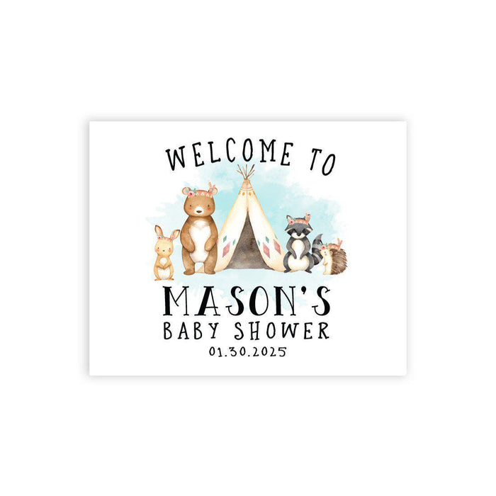 Custom Woodland Forest Animals Baby Shower Canvas Welcome Signs-Set of 1-Andaz Press-Woodland Deers-