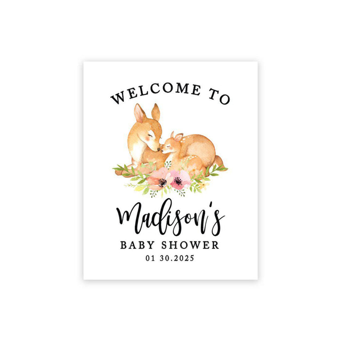 Custom Woodland Forest Animals Baby Shower Canvas Welcome Signs-Set of 1-Andaz Press-Woodland Deers-