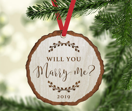 Custom Year Engagement Wedding Proposal Christmas Rustic Farmhouse Keepsake Ornament-Set of 1-Andaz Press-Will You Marry Me-