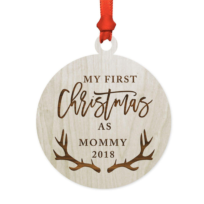 Custom Year Family Laser Engraved Wood Christmas Ornament, Deer Antlers Design 1-Set of 1-Andaz Press-Mommy Mommy-