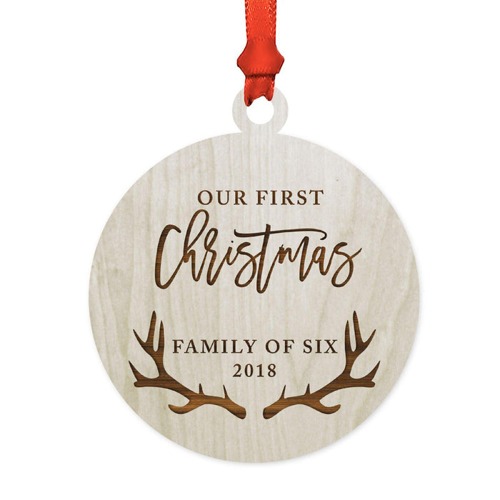 Custom Year Family Laser Engraved Wood Christmas Ornament, Deer Antlers Design 1-Set of 1-Andaz Press-Mommy Mommy-