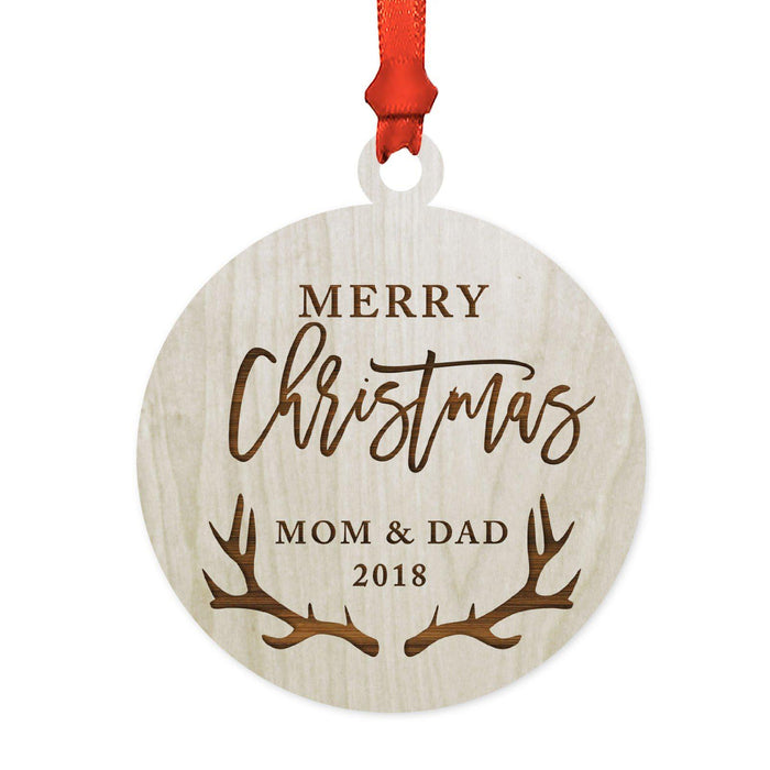 Custom Year Family Laser Engraved Wood Christmas Ornament, Deer Antlers Design 1-Set of 1-Andaz Press-Mommy Mommy-
