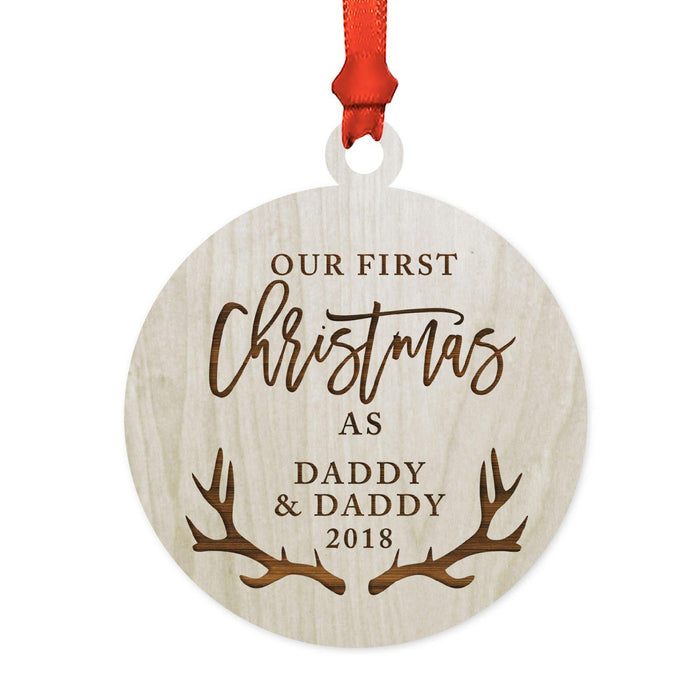 Custom Year Family Laser Engraved Wood Christmas Ornament, Deer Antlers Design 1-Set of 1-Andaz Press-Mommy Mommy-