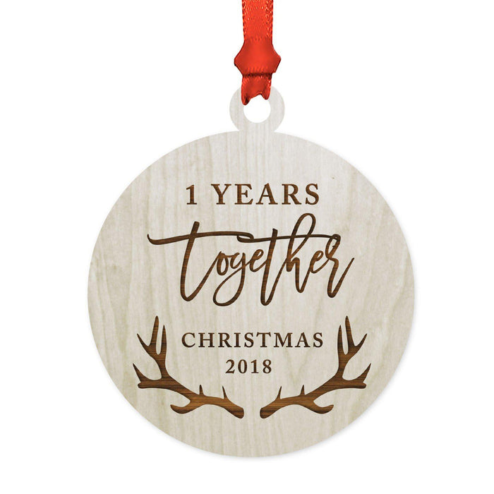 Custom Year Family Laser Engraved Wood Christmas Ornament, Deer Antlers Design 1-Set of 1-Andaz Press-Anniversary-