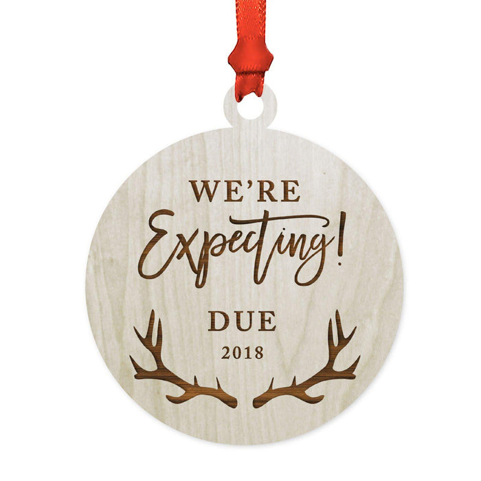 Custom Year Family Laser Engraved Wood Christmas Ornament, Deer Antlers Design 1-Set of 1-Andaz Press-Baby Pregnancy-