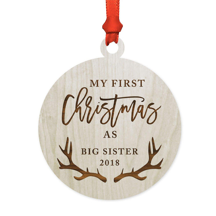Custom Year Family Laser Engraved Wood Christmas Ornament, Deer Antlers Design 1-Set of 1-Andaz Press-Big Sister-