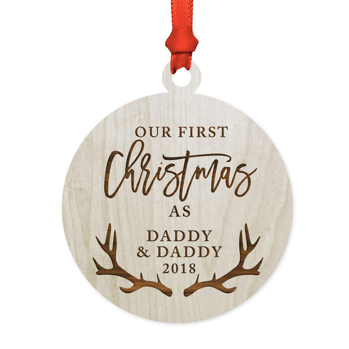 Custom Year Family Laser Engraved Wood Christmas Ornament, Deer Antlers Design 1-Set of 1-Andaz Press-Daddy Daddy-