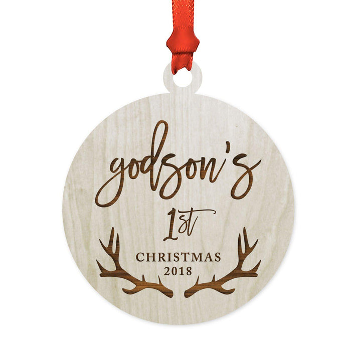 Custom Year Family Laser Engraved Wood Christmas Ornament, Deer Antlers Design 1-Set of 1-Andaz Press-Godson's 1st Christmas-