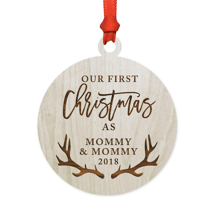 Custom Year Family Laser Engraved Wood Christmas Ornament, Deer Antlers Design 1-Set of 1-Andaz Press-Mommy Mommy-