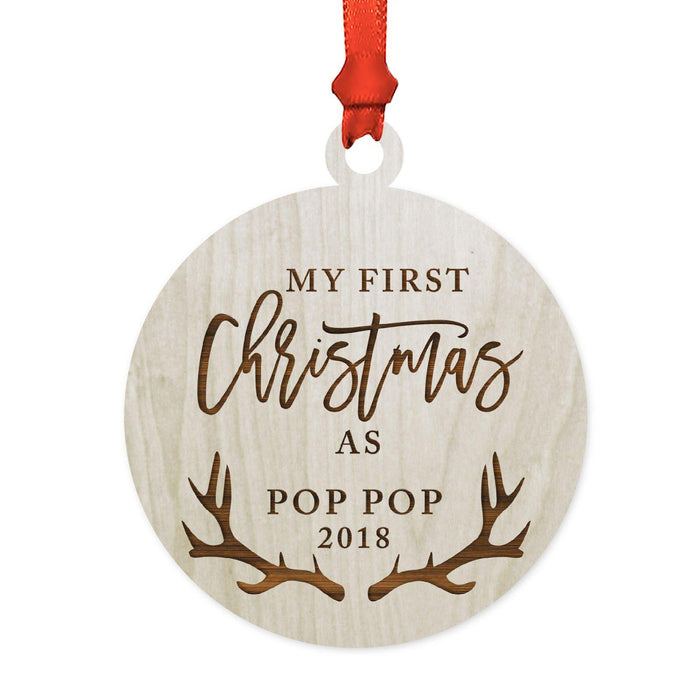 Custom Year Family Laser Engraved Wood Christmas Ornament, Deer Antlers Design 1-Set of 1-Andaz Press-Pop Pop-